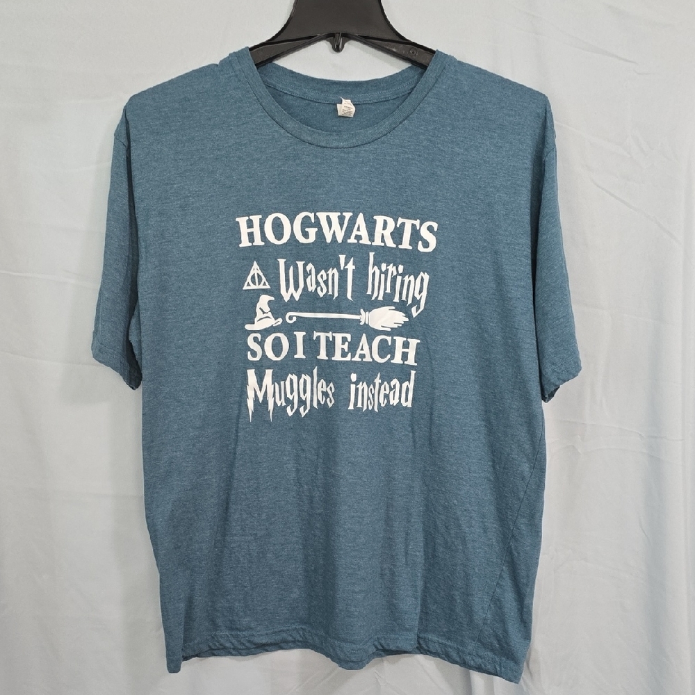 Outlash Wear Blue Graphic Tee with Hogwarts Print Unisex XL
